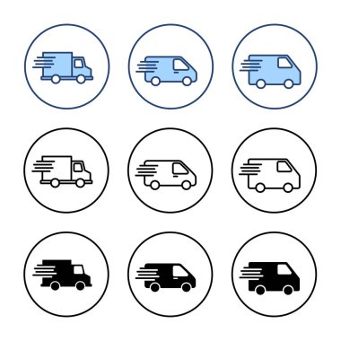 Teslimat kamyonu ikon vektörü. Teslimat kamyonu işareti ve sembol. Hızlı dağıtım simgesi gönderiliyor