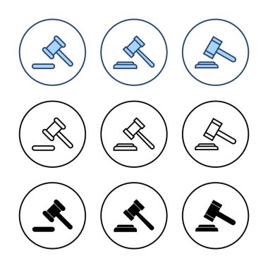 Gavel ikon vektörü. Yargıç tokmak işareti ve sembol. Kanun simgesi. Açık arttırma çekici