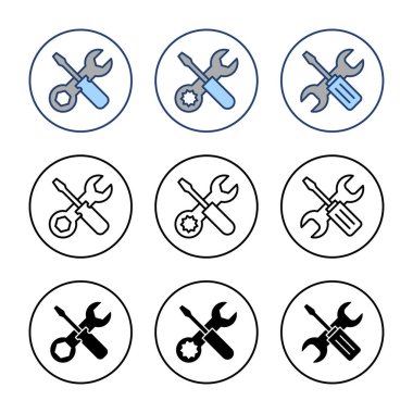 Alet ikon vektörünü onar. araç işareti ve sembol. Simge ayarlanıyor. İngiliz anahtarı ve tornavida. Servis