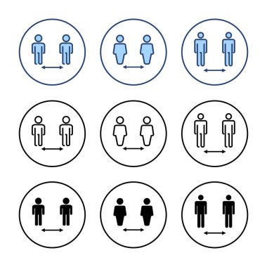 Sosyal uzaklık simgesi vektörü. Sosyal uzaklık işareti ve sembol. Kendini karantina işareti