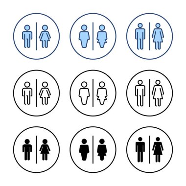 Tuvalet ikonu vektörü. Kızlar ve erkekler tuvaletleri imzalar ve simgeler. Banyo tabelası. wc, tuvalet