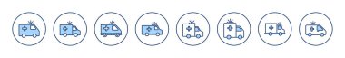 Ambulans simgesi vektörü. Ambulans kamyonu işareti ve sembol. Ambulans arabası