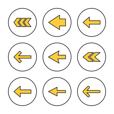 Ok simgesi kümesi vektörü. Web tasarımı için ok işareti ve sembol.