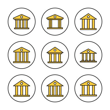 Banka simgesi kümesi vektörü. Banka işareti ve sembol, müze, üniversite