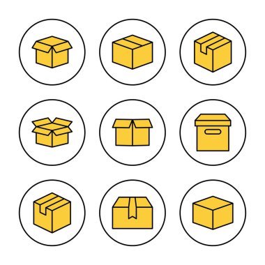 Kutu simgesi kümesi vektörü. kutu işareti ve sembol, paket, paket