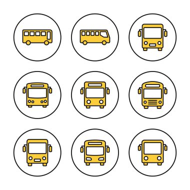 Otobüs simgesi kümesi vektörü. Otobüs tabelası ve sembol. taşıma sembolü
