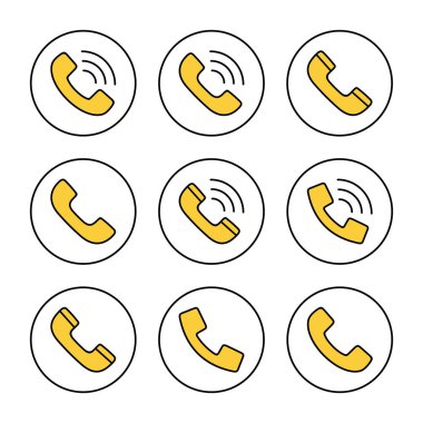 Simge kümesi vektörünü ara. Telefon işareti ve sembol. Telefon ikonu. Bizimle irtibata geç 