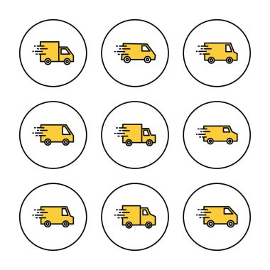 Teslimat kamyonu ikonu vektörü. Teslimat kamyonu işareti ve sembol. Hızlı dağıtım simgesi gönderiliyor