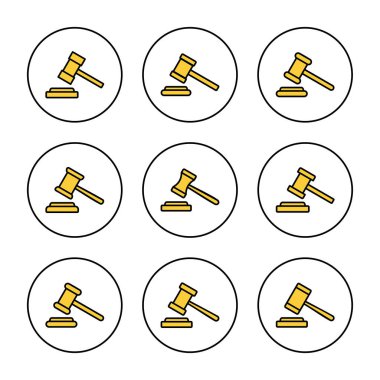 Gavel simgesi vektör belirledi. Yargıç tokmak işareti ve sembol. Kanun simgesi. Açık arttırma çekici