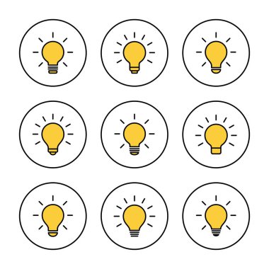 Lamba simgesi kümesi vektörü. Ampul işareti ve sembol. fikir sembolü.