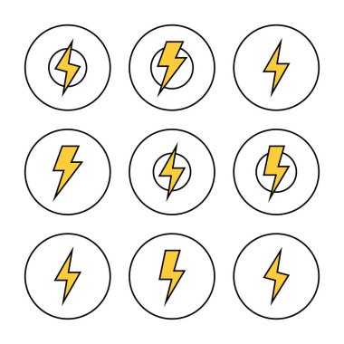 Şimşek simgesi küme vektörü. Elektrik işareti ve sembol. Güç simgesi. enerji işareti
