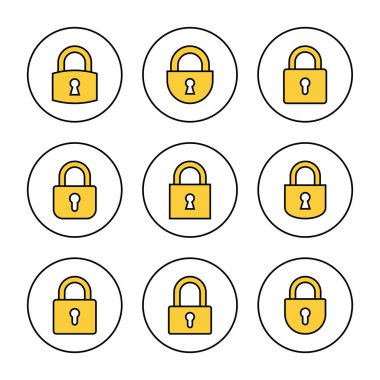 Simge ayarlama vektörünü kilitle. Asma kilit işareti ve sembol. Şifreleme simgesi. Güvenlik sembolü