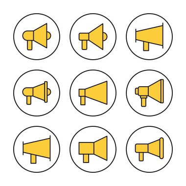 Megafon simgesi kümesi vektörü. Hoparlör işareti ve sembol