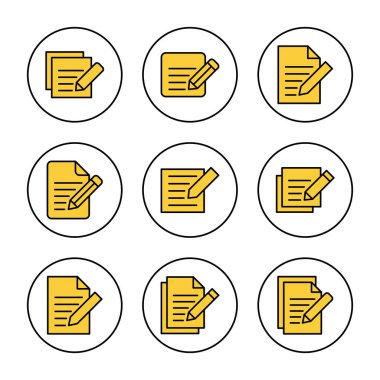 Not simgesi kümesi vektörü. not defteri işareti ve sembol