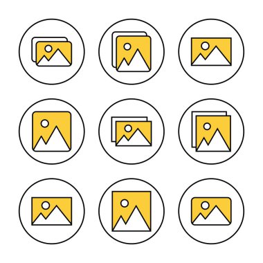 Resim simgesi kümesi vektörü. Fotoğraf galerisi işareti ve sembol. resim simgesi