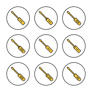 Tornavida simgesi kümesi vektörü. araç işareti ve sembol