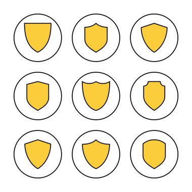 Kalkan simgesi ayarlandı. Koruma ikonu. Güvenlik işareti ve sembol