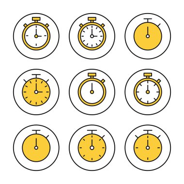 Kronometre simgesi ayarlandı. Zamanlayıcı işareti ve sembol. Geri sayım simgesi. Zaman Dönemi