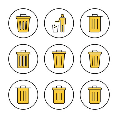 Çöp simgesi kümesi vektörü. Çöp kutusu simgesi. İşareti ve sembolü sil.