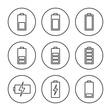 Batarya simgesi ayarlandı. Pil şarj işareti ve sembol. pil şarj seviyesi