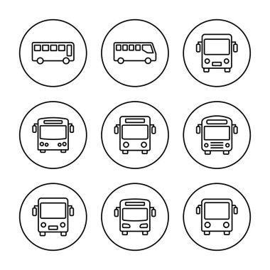 Otobüs simgesi kümesi vektörü. Otobüs tabelası ve sembol. taşıma sembolü