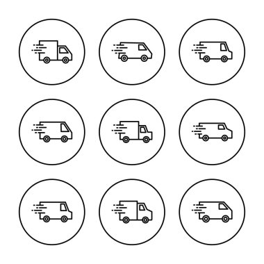Teslimat kamyonu ikonu vektörü. Teslimat kamyonu işareti ve sembol. Hızlı dağıtım simgesi gönderiliyor