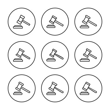 Gavel simgesi vektör belirledi. Yargıç tokmak işareti ve sembol. Kanun simgesi. Açık arttırma çekici