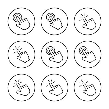 El tıklama simgesi kümesi vektörü. İşaret ve sembol. el imleç simgesi