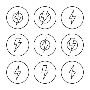 Şimşek simgesi küme vektörü. Elektrik işareti ve sembol. Güç simgesi. enerji işareti