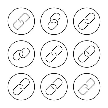 Bağlantı simgesi kümesi vektörü. Hiper bağlantı zinciri işareti ve sembolü