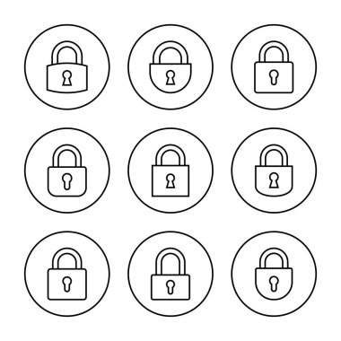 Simge ayarlama vektörünü kilitle. Asma kilit işareti ve sembol. Şifreleme simgesi. Güvenlik sembolü