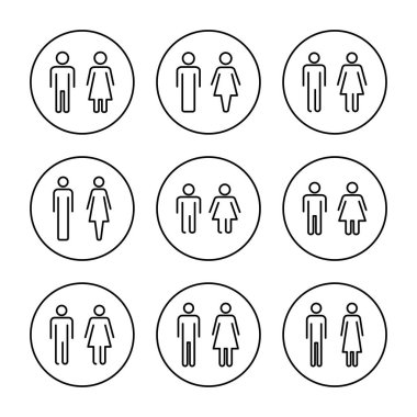 Erkek ve kadın ikonu vektör belirledi. Erkek ve dişi işareti ve sembol. Kızlar ve oğlanlar