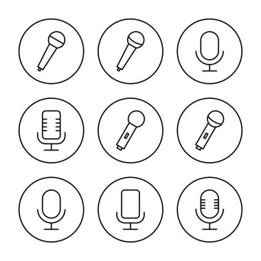 Mikrofon simgesi ayarlı vektör. Karaoke işareti ve sembol