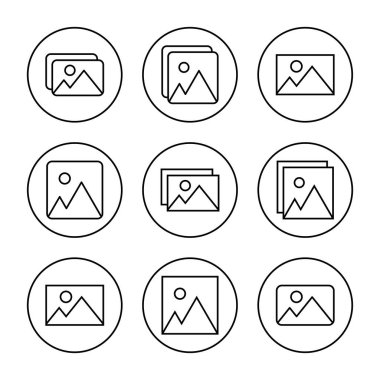 Resim simgesi kümesi vektörü. Fotoğraf galerisi işareti ve sembol. resim simgesi