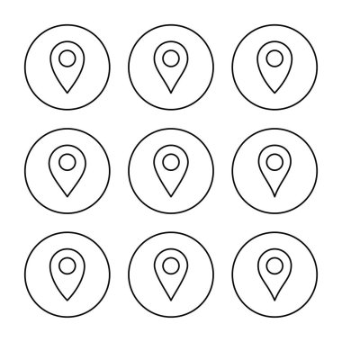 Pin simgesi kümesi vektörü. Yer işareti ve sembol. hedef simgesi. harita iğnesi