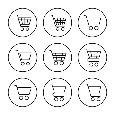 Alışveriş simgesi kümesi vektörü. Alışveriş arabası işareti ve sembol. Trolley simgesi