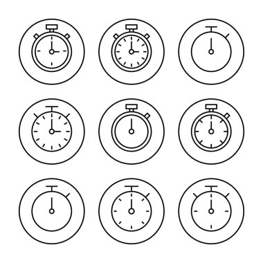 Kronometre simgesi ayarlandı. Zamanlayıcı işareti ve sembol. Geri sayım simgesi. Zaman Dönemi