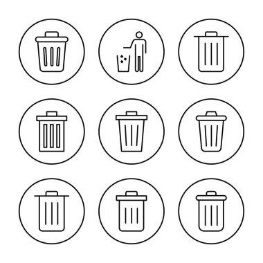 Çöp simgesi kümesi vektörü. Çöp kutusu simgesi. İşareti ve sembolü sil.
