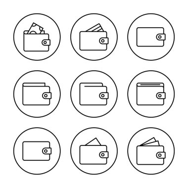 Cüzdan simgesi ayarlanmış vektör. cüzdan işareti ve sembol