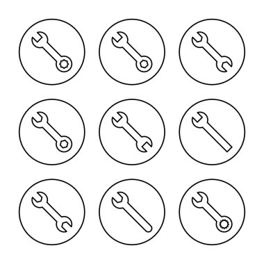 Anahtar simgesi kümesi vektörü. Tamir ikonu. araç işareti ve sembol