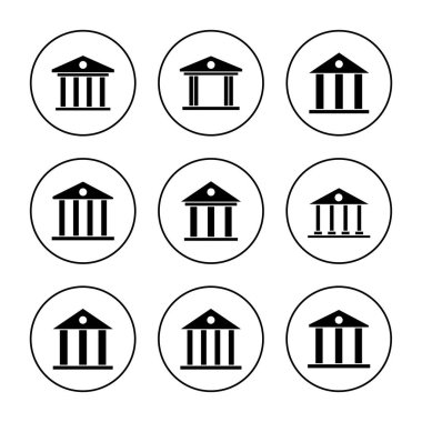 Banka simgesi kümesi vektörü. Banka işareti ve sembol, müze, üniversite