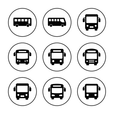 Otobüs simgesi kümesi vektörü. Otobüs tabelası ve sembol. taşıma sembolü