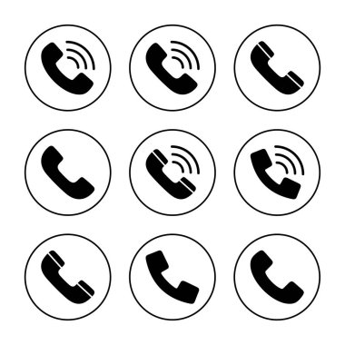 Simge kümesi vektörünü ara. Telefon işareti ve sembol. Telefon ikonu. Bizimle irtibata geç 