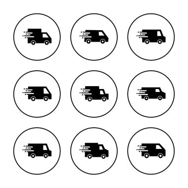 Teslimat kamyonu ikonu vektörü. Teslimat kamyonu işareti ve sembol. Hızlı dağıtım simgesi gönderiliyor