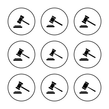 Gavel simgesi vektör belirledi. Yargıç tokmak işareti ve sembol. Kanun simgesi. Açık arttırma çekici