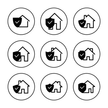 Ev sigortası ikonu vektörü belirlendi. ev koruma işareti ve sembol