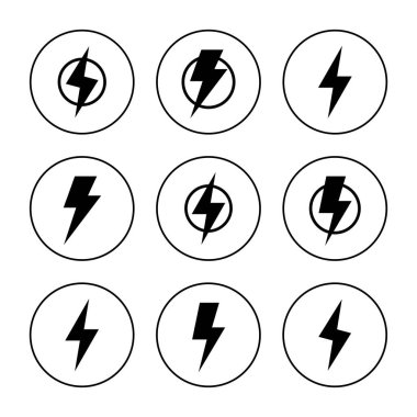 Şimşek simgesi küme vektörü. Elektrik işareti ve sembol. Güç simgesi. enerji işareti