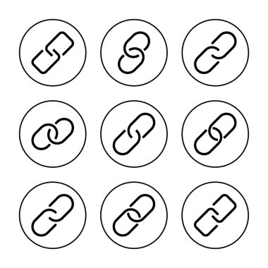 Bağlantı simgesi kümesi vektörü. Hiper bağlantı zinciri işareti ve sembolü