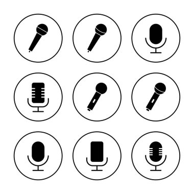 Mikrofon simgesi ayarlı vektör. Karaoke işareti ve sembol