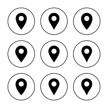 Pin simgesi kümesi vektörü. Yer işareti ve sembol. hedef simgesi. harita iğnesi